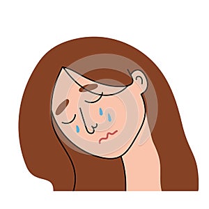 Sad woman cries with pain and grief. Sobbing girl flat character sheds tears, expresses the emotions of misfortune and despair .