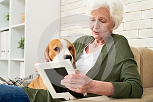 Sad woman with dog thinking of deceased person