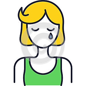 Sad woman face vector crying female icon