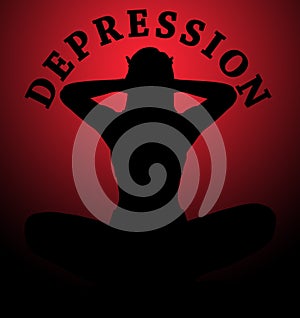 Sad Woman Silhouette suffering depression stress and despai