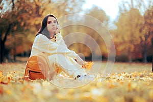 Sad Woman Sitting in the Park Resting Feeling Nostalgic