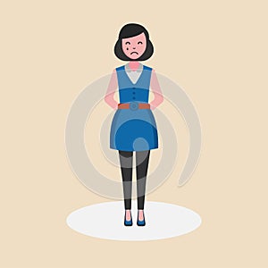 A sad woman standing alone.Unhappy emotion with tears.Depressed woman. Vector illustration