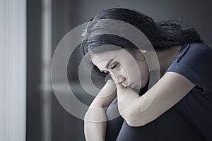 Sad woman suffering anorexia