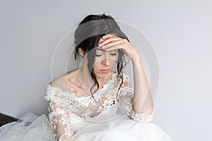 Sad and Worried Bride  in her Wedding Day