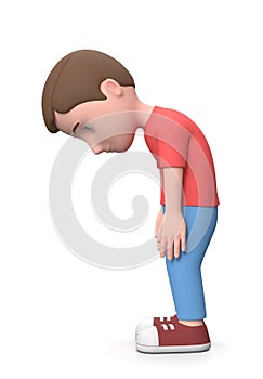 Sad Young Kid. 3D Cartoon Character Isolated on White