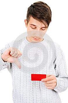 Sad Young Man with a Bank Card