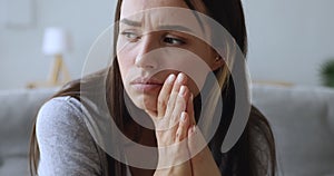 Sad young woman worried face having problem feeling depression