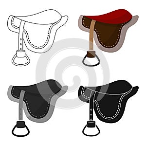 Saddle icon in cartoon style isolated on white background. Hippodrome and horse symbol stock vector illustration.