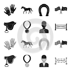 Saddle, medal, champion, winner .Hippodrome and horse set collection icons in black,monochrome style vector symbol stock