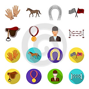 Saddle, medal, champion, winner .Hippodrome and horse set collection icons in cartoon,flat style vector symbol stock