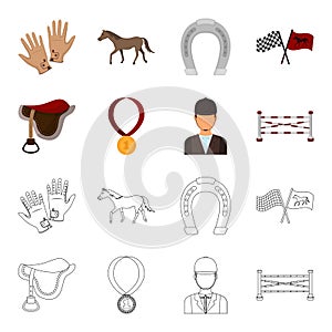 Saddle, medal, champion, winner .Hippodrome and horse set collection icons in cartoon,outline style vector symbol stock