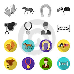 Saddle, medal, champion, winner .Hippodrome and horse set collection icons in monochrome,flat style vector symbol stock