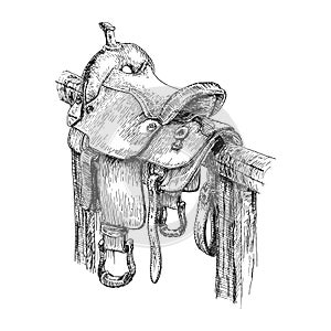 Saddle, sketch in vector, hand drawn illustration