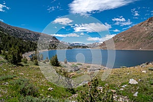 Saddlebag Lake in the 20 Lakes Basin in California`s Sierra Nevada mountains