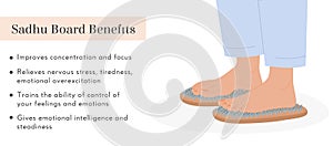 Sadhu Nails Boards Benefits information poster. Bed of Nails. Yogic exercise. Fire Meditation Boards. Yoga desk. A feet photo