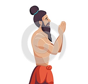 Sadhu praying side view isolated