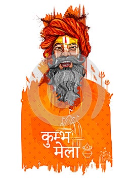 Sadhu saint of India for grand festival and Hindi text Kumbh Mela