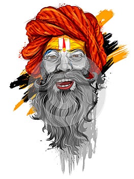 Sadhu saint of India for grand festival and Hindi text Kumbh Mela photo