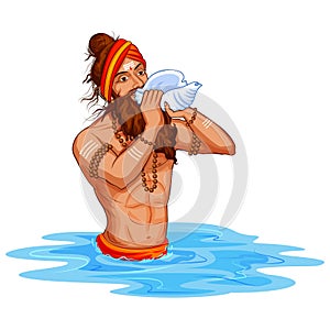 Sadhu saint of India for grand festival and Hindi text Kumbh Mela photo