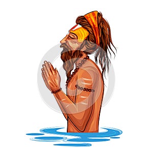 Sadhu saint of India for grand festival and Hindi text Kumbh Mela photo