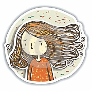 sadness girl, teenager sticker humanized characters funny vector artistic and delicate minimalist hand drawn doodle