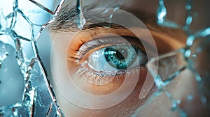 Sadness And Grief, Broken mirror reflecting a tearful face identity shadow. photo