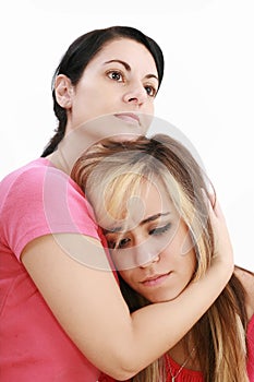 Sadness woman in friends arms