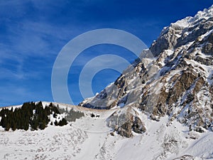 Saentis seen from Schwaegalp, Appenzell, Switzerland, in winter.
