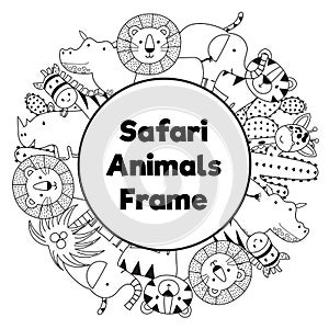 Safari animals black and white circle frame