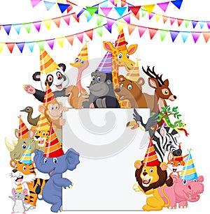 Safari Animals cartoon Wearing Party Hats