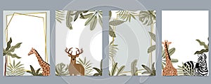 Safari background collection with giraffe,zebra.vector illustration for birthday invitation,postcard