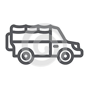 Safari car line icon, transportation and auto, suv sign, vector graphics, a linear pattern on a white background.