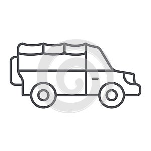 Safari car thin line icon, transportation and auto, suv sign, vector graphics, a linear pattern on a white background.