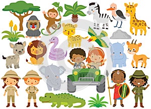 Safari clipart bundle â€“ cute animals and kids