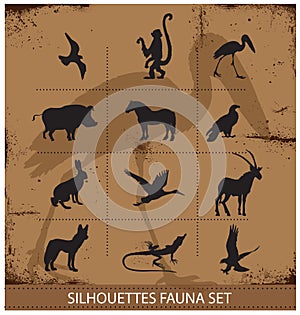 Safari fauna symbols silhouette set collection