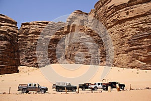 Safari jeeps in the valley of Laurence of Arabian