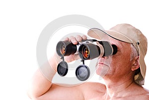 Safari man looking through his binocular