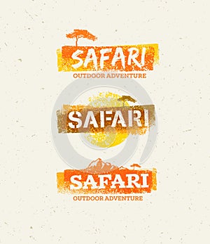 Safari Outdoor Adventure Vector Design Elements. Natural Grunge Concept on Recycled Paper Background