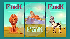 Safari park posters with wild animals, tour invite