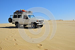 Safari in Sahara, Egypt. limestone formation in White desert