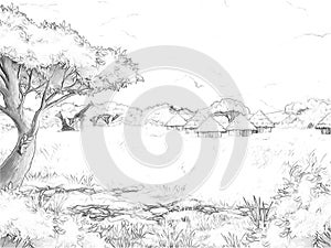 Safari scene - koba lychee antelope - illustration for children photo