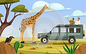 Safari tour or jeep safari, vector banner.