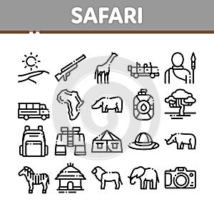 Safari Travel Collection Elements Icons Set Vector