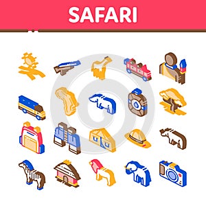 Safari Travel Isometric Elements Icons Set Vector