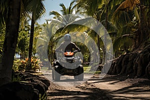 safari in tropics. Quad bike in the jungle. ai generated