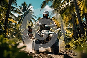 safari in tropics. Quad bike in the jungle. ai generated