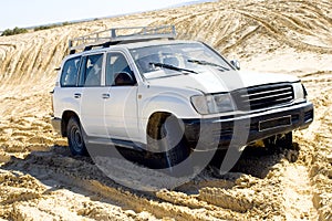 Safari truck at the desert, front view