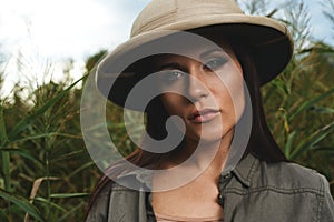 Safari woman in swamp