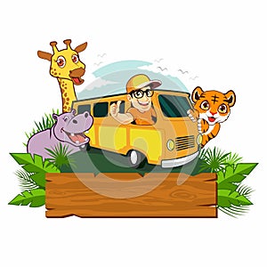 Safary trip animals cartoon in vector