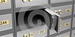 Safe bank deposit box open and empty with solid door . 3d illustration